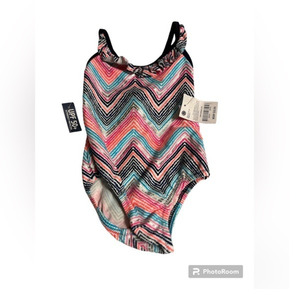 Oshkosh 12 Month Zigzag Print Swimsuit All In One With Ruffle Top‎